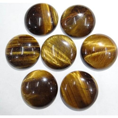 Wholesale 12pcs 30mm natural tiger eyes stone round cabochon beads for jewelry Accessories making Ring necklace pendant