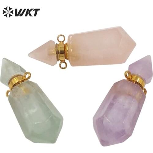 WT-P1638 Wholesale gold stainless steel double point spirit quartz essential oil bottle women hot gold perfume bottle pendant