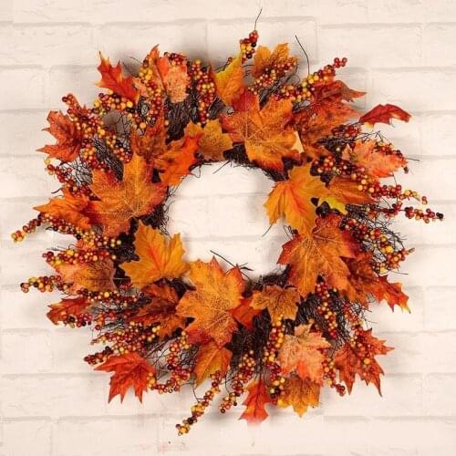 Creative Personality Autumn Color Rattan Maple Leaf Berry Christmas Wreath Home Hotel Window Door Hanging Decoration