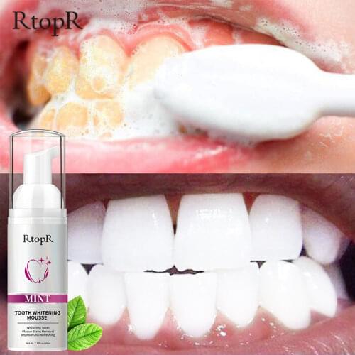 RtopR Teeth Cleansing Whitening Mousse Removes Stains Teeth Whitening Oral Hygiene Mousse Toothpaste Whitening and Staining 60ml