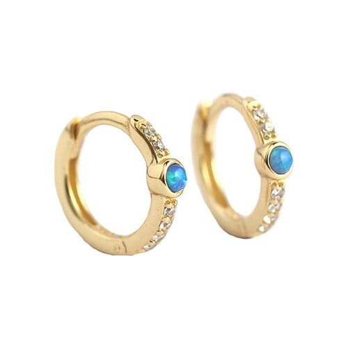 925 Sterling Silver Earring Fashion Blue Opal Zircon Ear Ring Round Ear Buckle Cute French style Trend Woman Girl Ear Jewelry