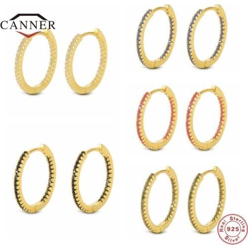 CANNER Colorful Zircon 925 Sterling Silver Ear Buckle Retro Huggie Hoop Earrings for Women Piercing Round Earings Jewelry Gifts