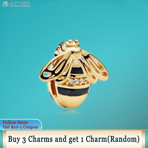 Ahthen 925 Sterling Silver Bead Bee Clip Charm fit Original fit Original Pandora Bracelets for Women Jewelry Making Girl Gift