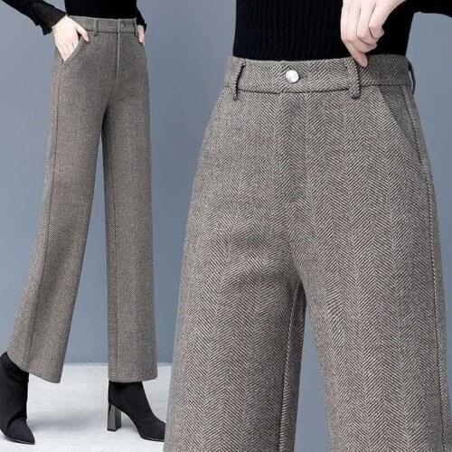 Woolen Wide-leg Pants Women Autumn and Winter High Waist Drape New Female Casual Thick Loose Ground Straight Trousers MOKIJINS