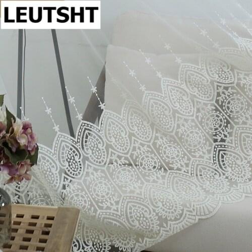 Embroidery Curtains for Living Room Bedroom ModernTulle Bright Silk Gauze White Tulle European Finished Product Customization