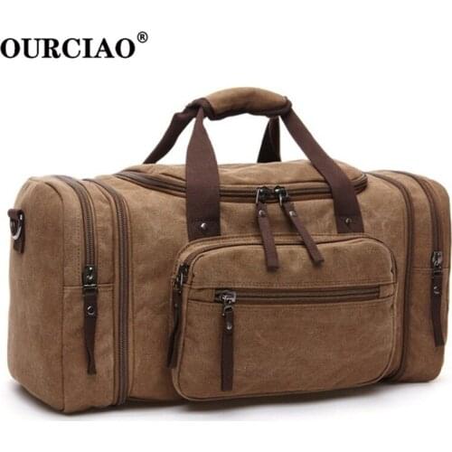 OURCIAO Fashion Men Large Capacity Handbag Wear-resisting Canvas Travel Bag Casual Women Messenger Bags D199