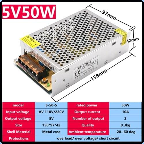 Lighting Transformer AC 110V 220V To DC 5V 10A Strip Driver Switching Mode Power Supply LED Strip Switch Driver