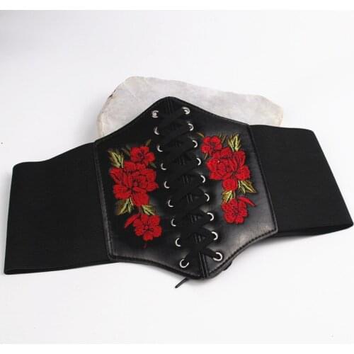 Girls versatile skirt elastic waist seal fashion flower embroidery decorationelasticThree-row pin buckledesign women belt Belts