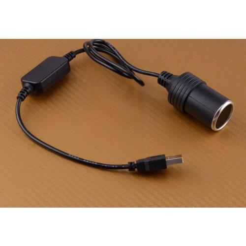 DWCX Black USB Male 5V To 12V Car Cigarette Lighter Female Socket Power Cord Converter Adapter Cable