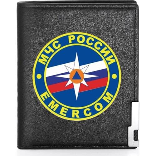 High Quality Classic МЧС РОССИИ EMERCOM Printing Leather Wallet Credit Card Holder Short Purse