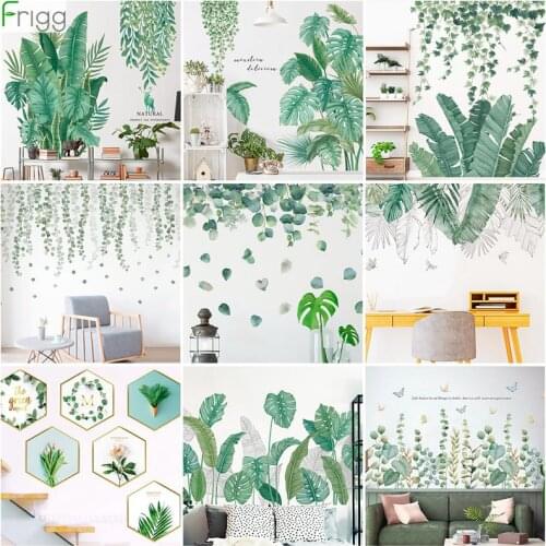 Green Leaves Wall Stickers for Home Bedroom Living Room Tropical Plants Wall Sticker Vinyl Wall Decals Door Murals Wallpaper
