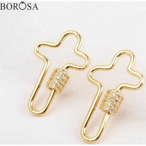 BOROSA Gold Cross Clasp Screw Connector Hot Micro Paved CZ Cross Lock Fastener Clasps Jewelry Accessories for Women WX1345