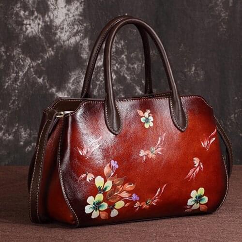 Genuine Leather Cross Body Women Tote Handbag 2021 High Quality Embossed Floral Bag Leisure Female Hobo Shoulder Messenger Bags