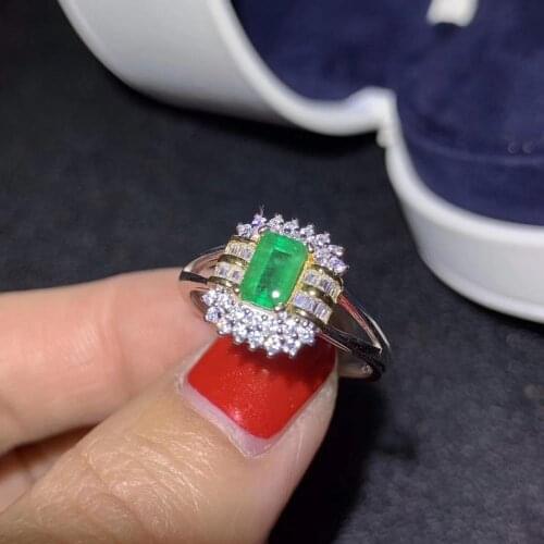 High end women ring green gem silver ring emerald ring natural gem gold plated party engagement ring gift netural gem 4x6mm
