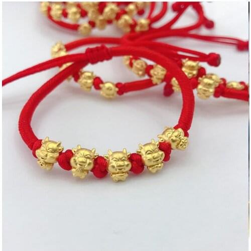 ZHIXI Real 24K 999 Gold Charm Bracelets Lucky Red String Mini Calf For Women Fine Jewelry B540