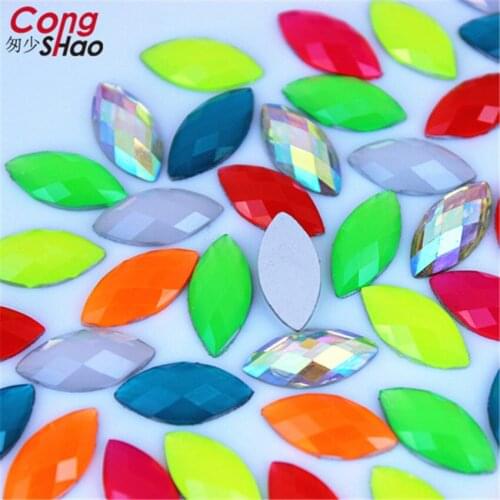 100Pcs 7*15mm 9*18mm AB Clear Horse Eye Resin Rhinestone Trim Crystals Flatback DIY For Wedding Dress Jewelry Decoration 8Y256