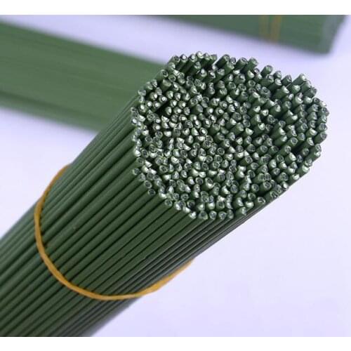 100pcs Wholesale 2# 2mm 40cm Length PVC Green Padicel Peduncle With Tape Artificial Flower Stem Bouquet Craft DIY