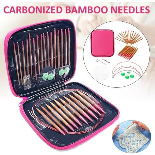 13 Pairs Carbonized Bamboo Needles Set Aluminum Circular Knitting Sewing Tool Kit Fit for Sweaters Scarves Needles Sewing Tools