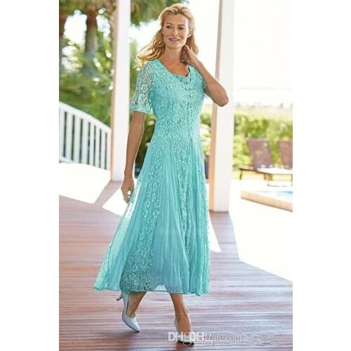 2021 Elegant Lace Mother Of The Bride Dresses Scoop Neck Wedding Guest Dress With Sleeves A Line Plus Size Formal Gowns