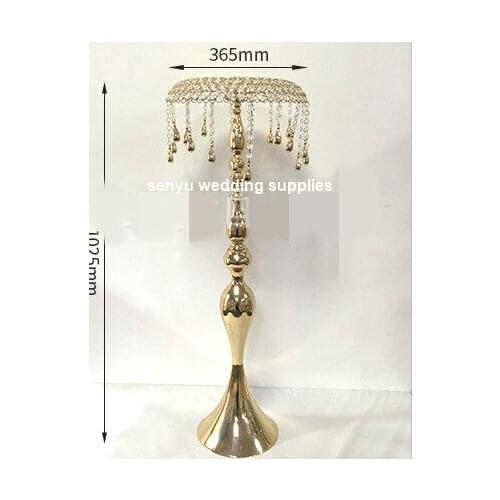 30days sent )Antique gold crystal candle holder stand wedding centerpiece event road lead flower vase senyu0483