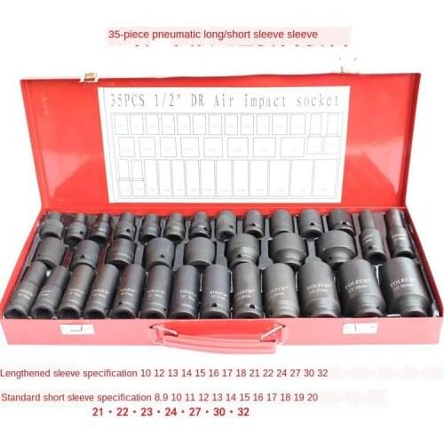 35pcs 1/2 8-32mm Heavy Duty Hexagon Socket Ratchet Wrench Head Sleeve Torque Spanner Auto Repairing Tool Hardware Part