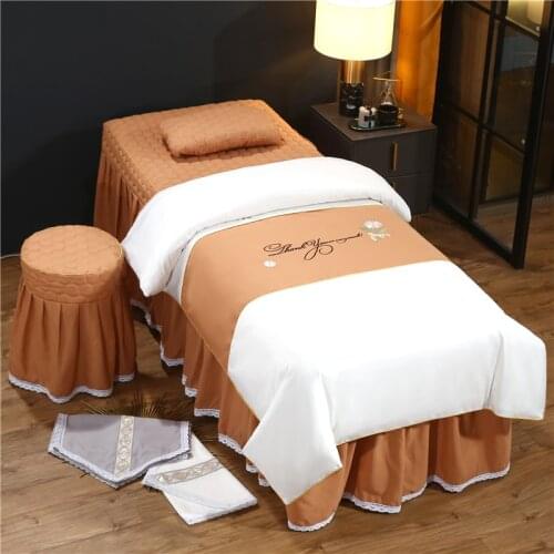 4-6pcs/set Beauty Salon Bedding Set Bed Linens Sheets Bedspread Fumigation Massage Spa Pillowcase Embroidery Duvet Cover #s