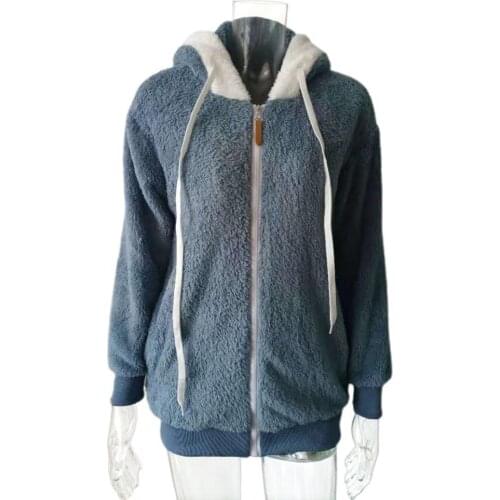 70% Dropshipping!!2021 Winter Coat Popular Solid Color Hooded Women Loose Plush Zipper Jacket for Women