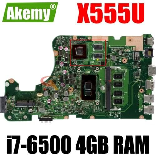 Akemy For Asus X555U X555UJ X555UF X555UQ X555UB A555U K555F F555U laptop motherboard i7-6500 4GB RAM work original mainboard