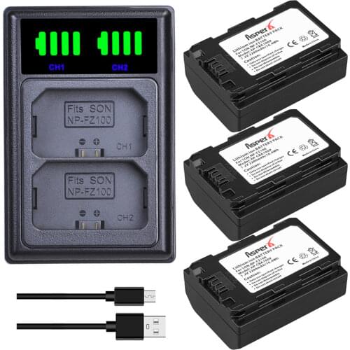 3Pcs NP-FZ100 FZ100 Batteries + LED Dual USB Charger For Sony Alpha 9 A9 9R A9R BC-QZ1 For Sony a9 a7R III a7 III A6600