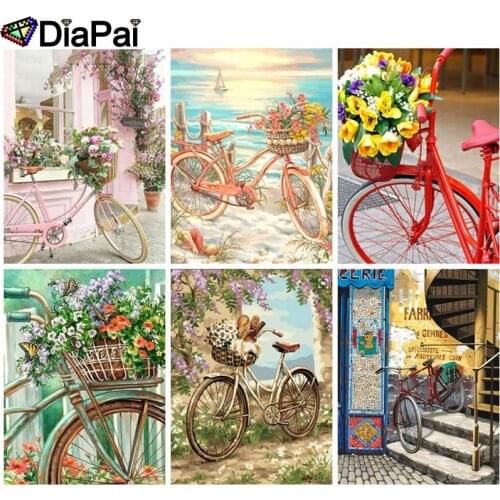 DIAPAI 5D DIY Diamond Painting 100% Full Square/Round Drill "Flower bicycle" 3D Embroidery Cross Stitch Home Decor