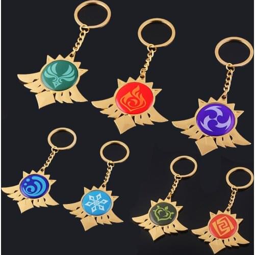 Anime Genshin Impact Keychain Mondstadt Vision Eye of God 7 Element Pendant Key Chain For Men Women Metal Keyring Jewelry Gift