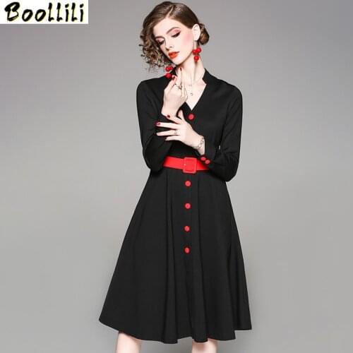 Boollili Spring Autumn Dress 2020 Vintage Office Black Dress for Women Korean Midi Dress Elegant Clothes Ladies Dresses Vestidos