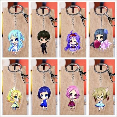 10 pcs Anime Sword Art Online Acrylic Keychain Toy SAO Figure Yuuki Asuna Bag Pendant Double sided Key Ring toy
