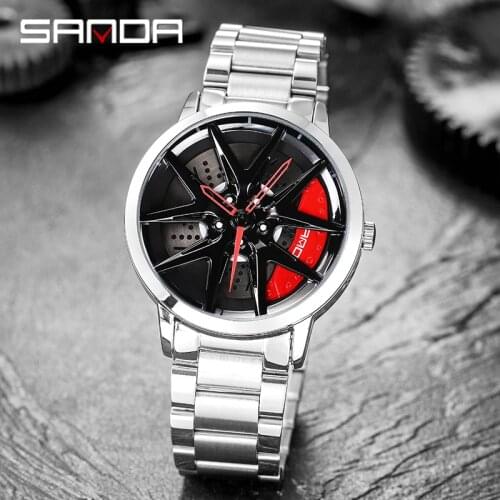 SANDA Hot Selling Mens Wheel Watch Fashion Sports Wheel Mens Watch Stainless Steel Waterproof Mens Watch Relogio Masculino