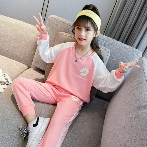 Girls Suit Sweatshirts +Pants 2Pcs/Sets 2021 Sweet Spring Autumn Teenagers Outwear Kids Cotton Tracksuit Sport Suits Children Cl