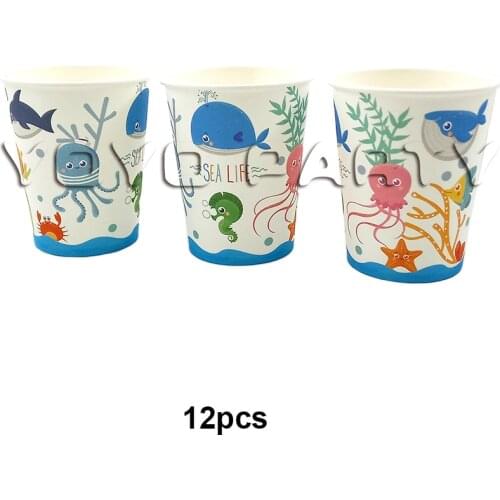 For Kids Children Seaworld Marine Animals Theme Party Supplies Disposable Tableware 12pcs 250ml Cup Glass Cool or Hot Drinking