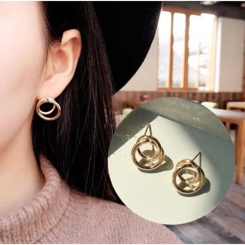 Ey939 Europe Vintage Punk personality creative design alloy geometric circle earrings Female charm jewelry accessories