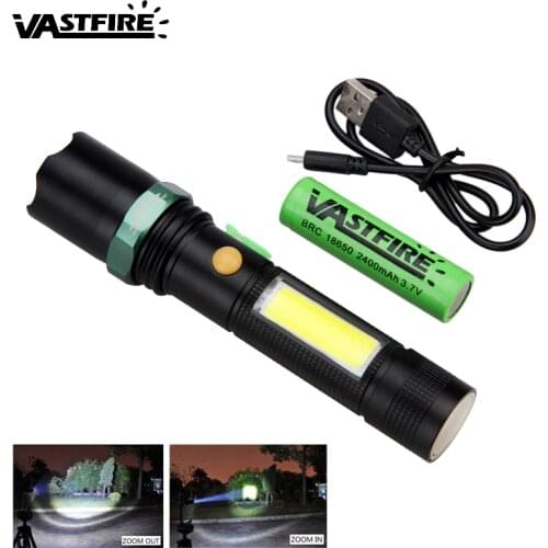 10W Flashlamp 4 Mode Zoom T6 COB LED Flashlight USB Rechargeable 18650 Battery Torch Light Magnet Adsorption Lamp