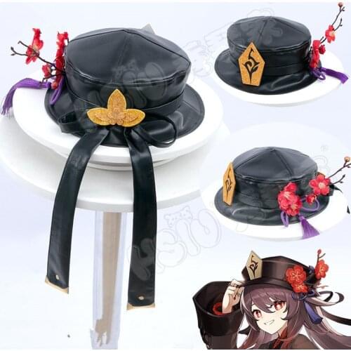 Game Genshin Impact Hu Tao Cosplay Costume Hat PU Cap Headwear Halloween Prop