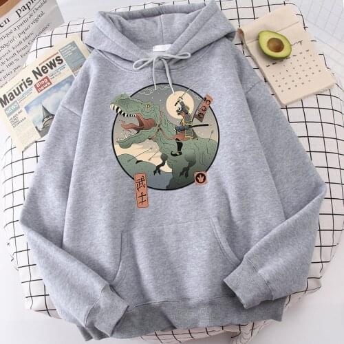 Jurassic Samurai Japanese Ukiyoe Printing Men Hoodie Warm Vintage Breathable Streetwear Fleece Brand Comfortable Men Hoodies