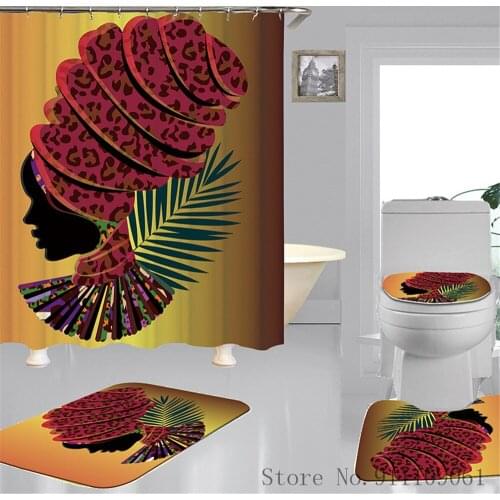 Personality African Woman Pattern 3D Print Shower Curtain Modern Contracted Bathroom Partition Curtains Non-slip Bath Toilet Mat