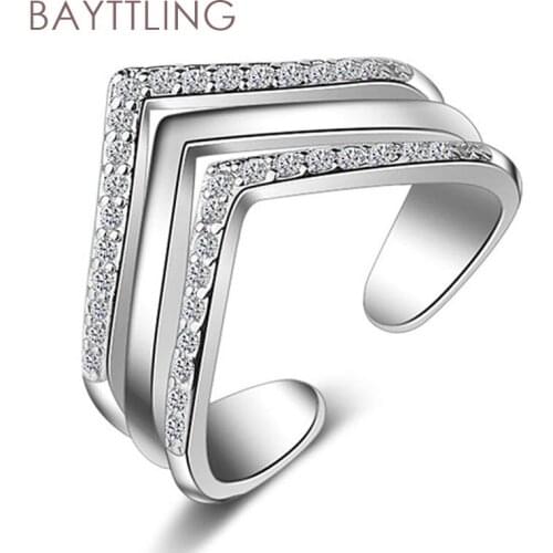 BAYTTLING S925 Sterling Silver Rose Gold/Silver Exquisite Double Zircon Open Ring For Woman Fashion Wedding Party Jewelry Gift