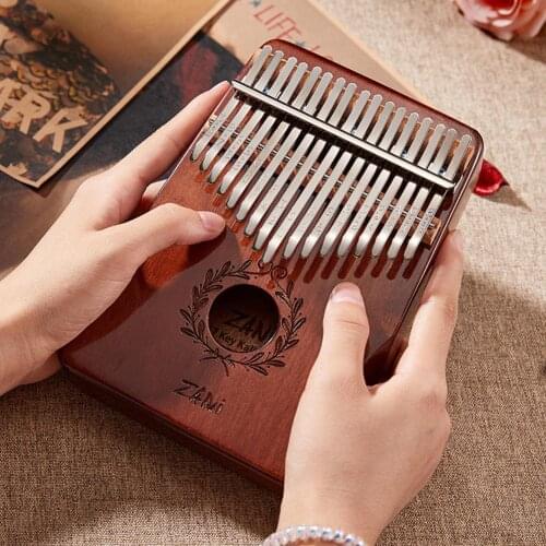 Mahogany 17 keys Thumb Piano C-tune Kalimba Portable Small Piano Keyboard Musical Instrument Olive Branch Pattern Mbira Sanza