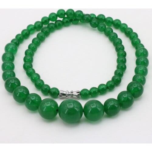Green Chalcedony Round Bead 6-14mm Necklace 18 " Stone Jewelry