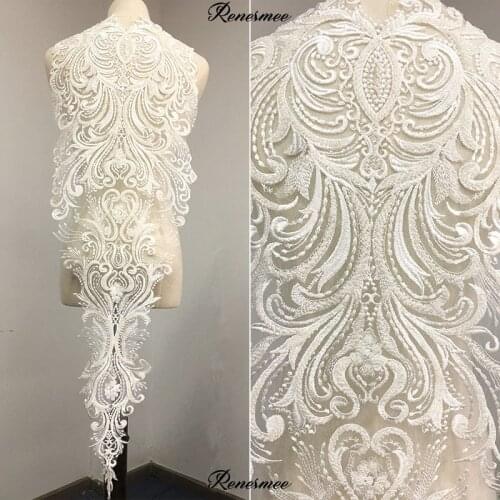 1Pc European Beaded Embroidery Lace Hand-stitched Large Flower Applique Accessories Wedding Dress Clothing diy Decals 96.5X31.7