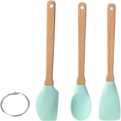 3pcs/set Wooden Handle Silicone Kitchenware Set Non-stick Cookware Cooking Frying Spatula Spoon Kitchen Accessories Baking Tools