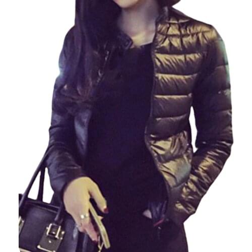 Women Winter Warm Jacket Black Slim Short Stand Collar Windproof Lightweight Solid Basic Outwear Female Girls Casual Streetwear