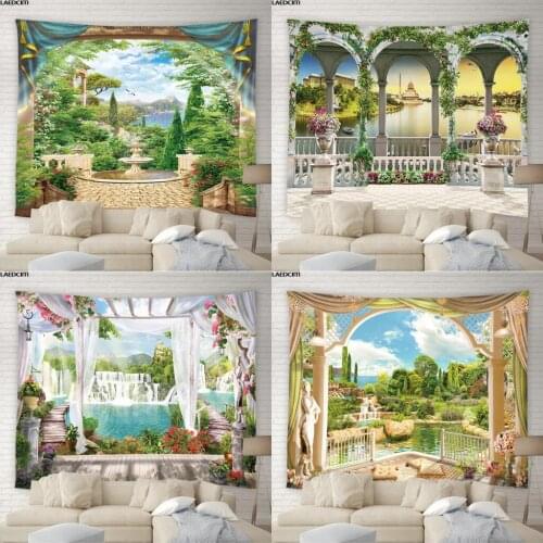 Landscape Scenery Wall Hanging Bohemia Forest Lake Green Plants Flowers Big Tapestry Beach Towel Living Room Bedroom Home Decor