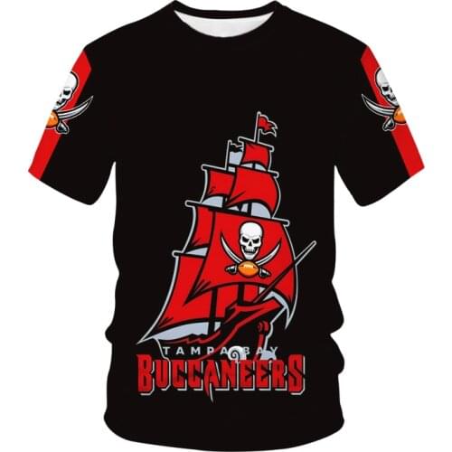 2021 Summer New T-shirt Tampa Bay American Football Pirate Fashion O-neck T-shirt Steel Rugby Red Pirate Flag Print 3d Top