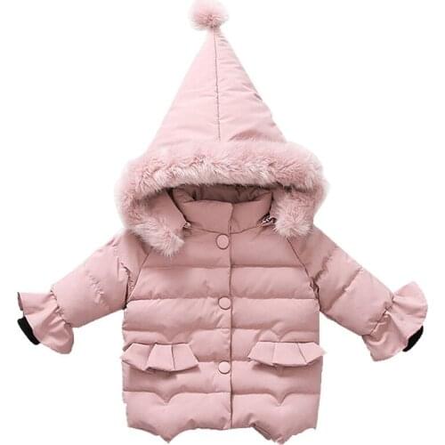 Hot Kids Girls Warm Parkas Baby Girls Cute Pointed Hooded Cotton Jacket Fur Collar Thick Girls Coats Children Outerwear Clothing